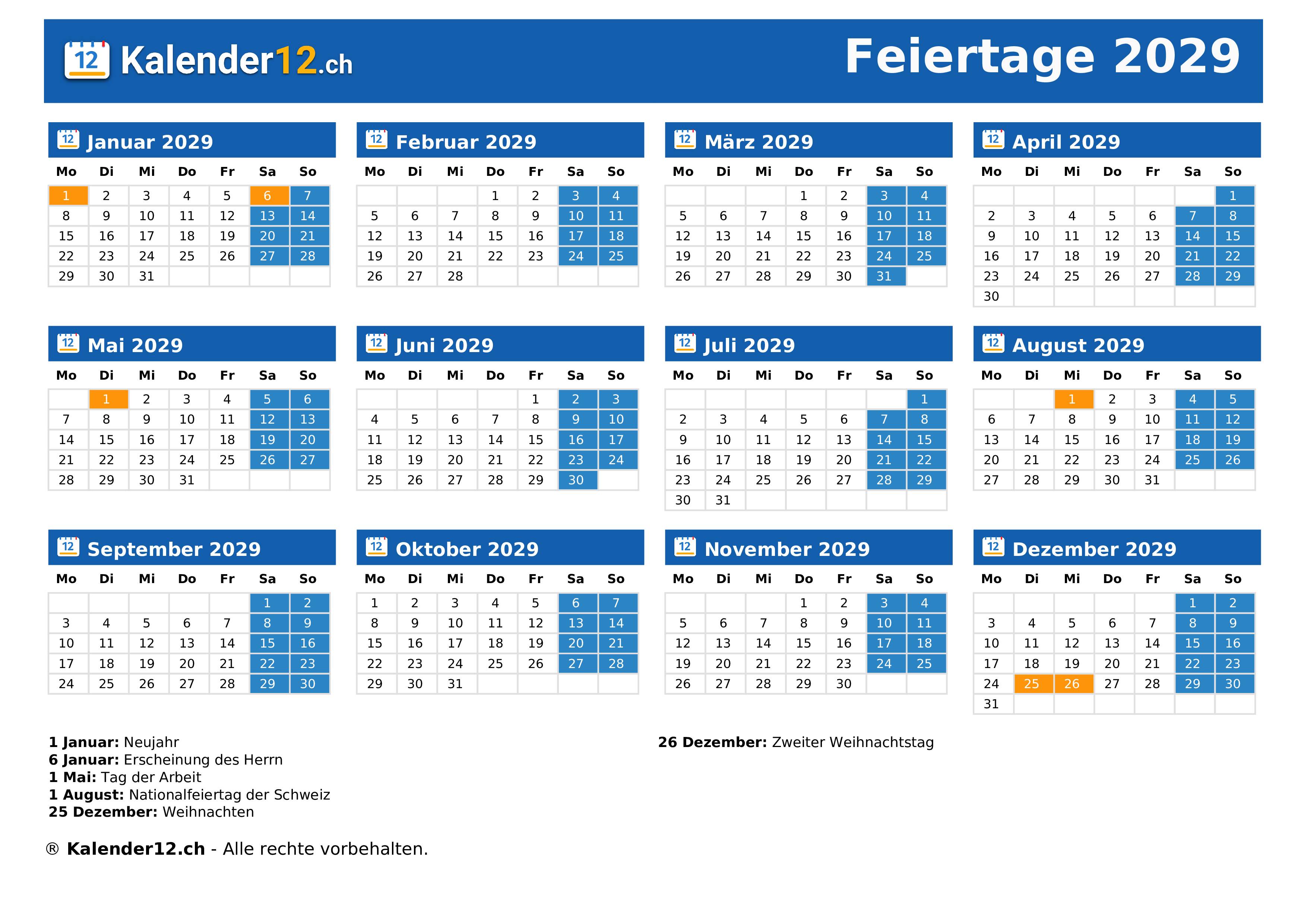 Feiertage 2029