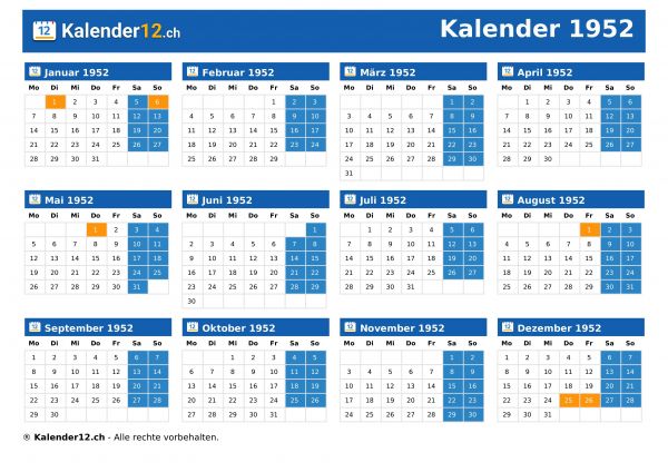 Kalender 1952