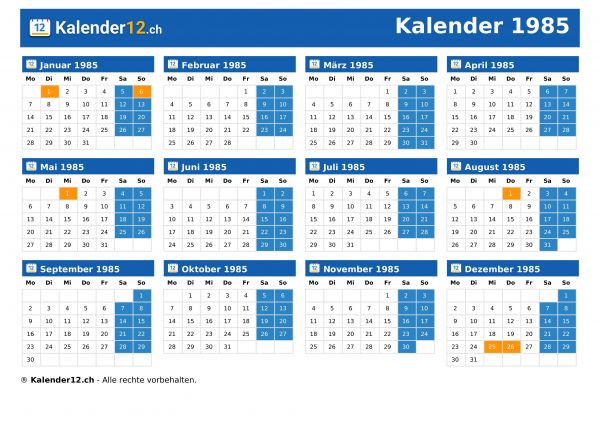 Kalender 1985