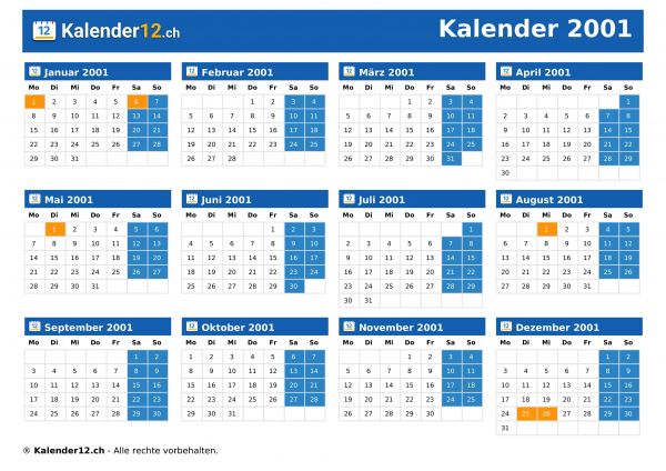 Kalender 2001