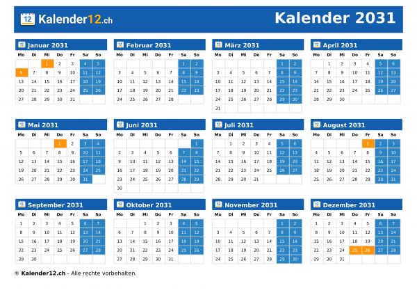 Kalender 2031